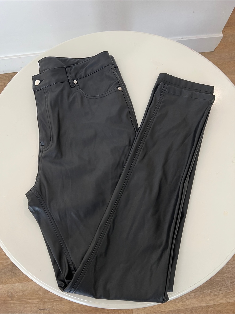 Women's Black Faux-Leather Skinny Jeans
